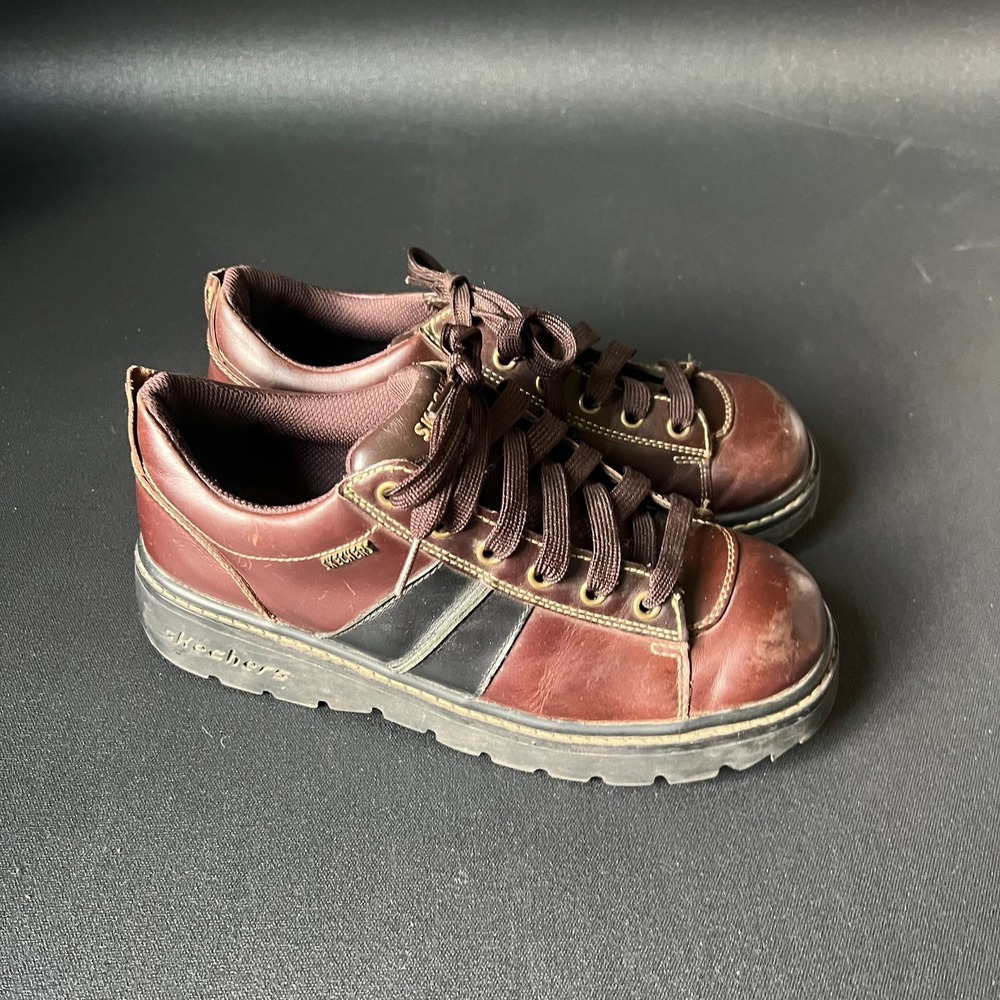 Vtg Skechers Jammers Brown Leather Platform Sneakers Womens 9.5 Chunky Skater